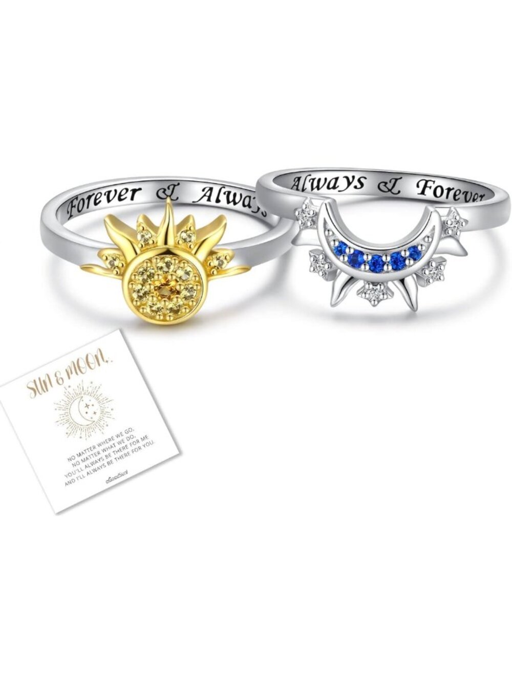 Matching Sterling Silver Sun Moon Rings Set for 2 | Unique Women's Jewelry